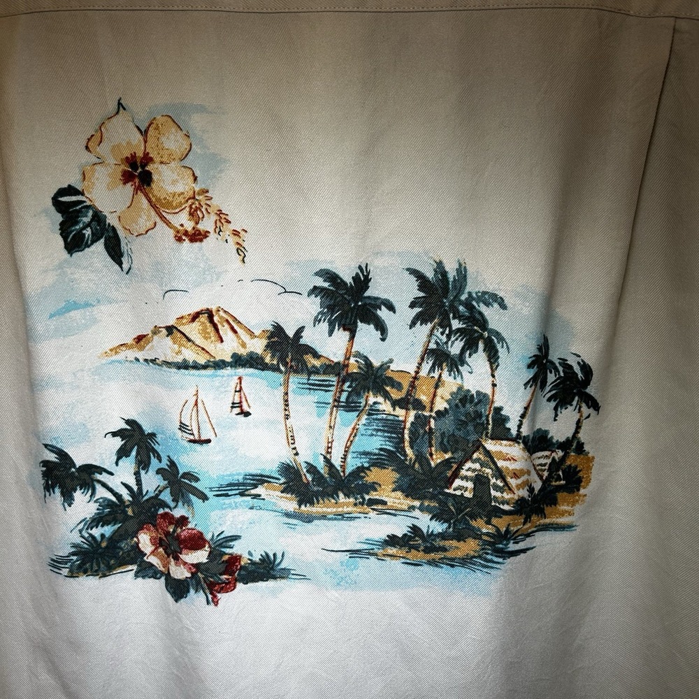 Brandini Men's Large Hawaiian Aloha Shirt Tropical 100%‎ Silk Ivory Off-white